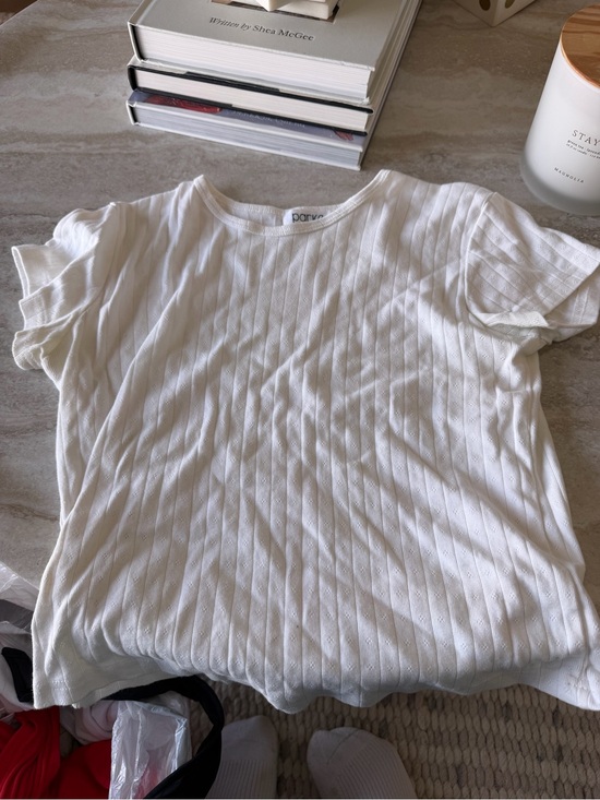 Parke Tops - White Pointelle Short Sleeve Top